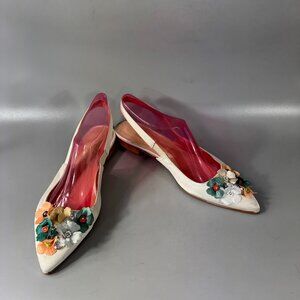 Pokemaoke BHLDN Alta 3D Flowers 6 Ivory Satin Floral Slingback , Size 40